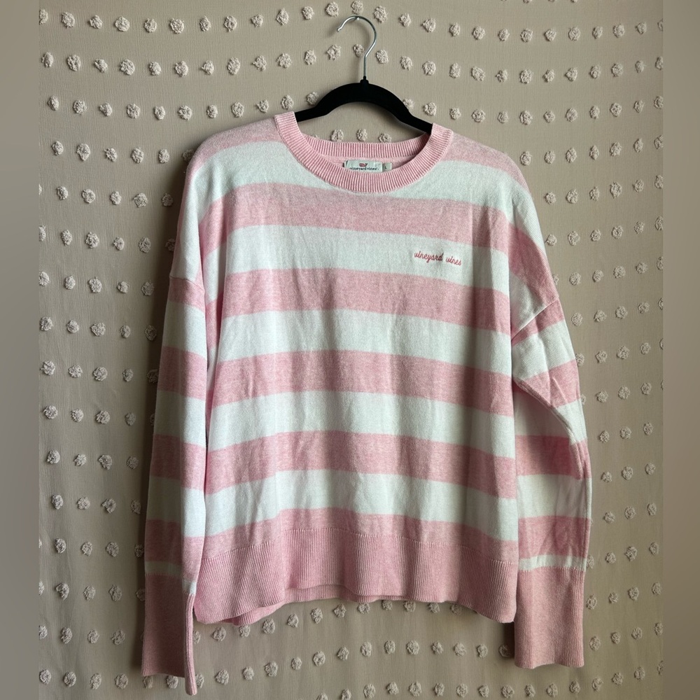 Vineyard Vines Palm‎ Beach Lately Cotton Blend Striped Sweater Sz L Pink White